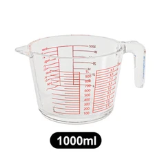 1000ml Glass Measuring Cup, 3.3Borosilicate Glass Red  Printed transparent