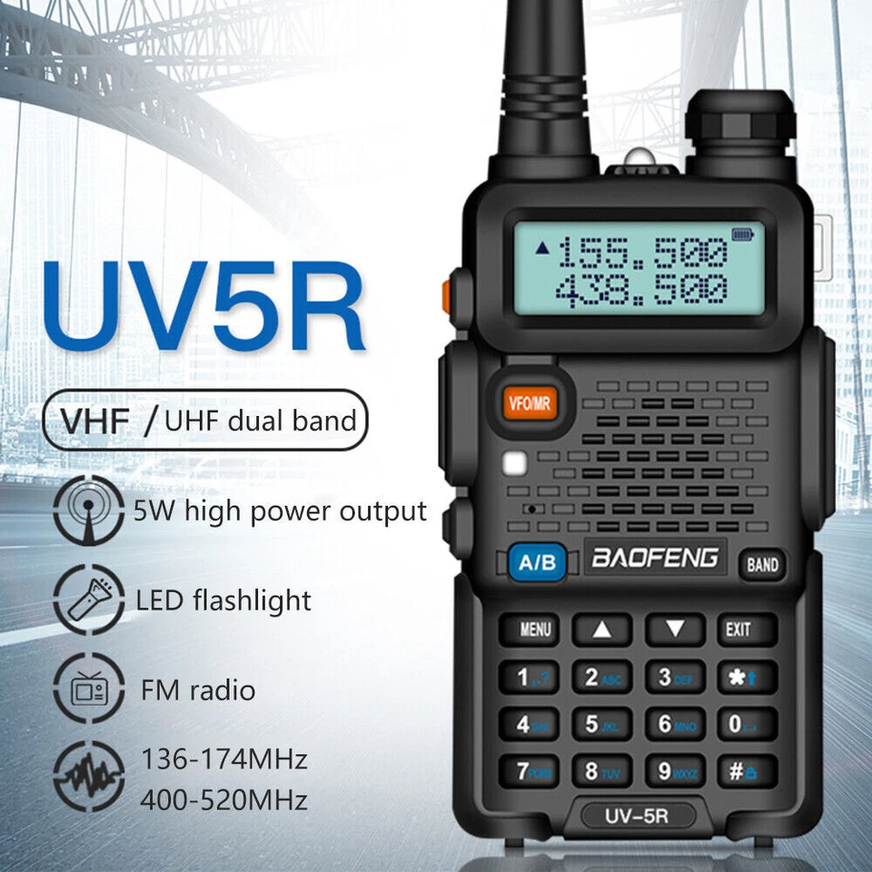 UK NEW Baofeng UV-5R Walkie Talkie Dual Band UHF VHF Ham FM Two Way Radio Black