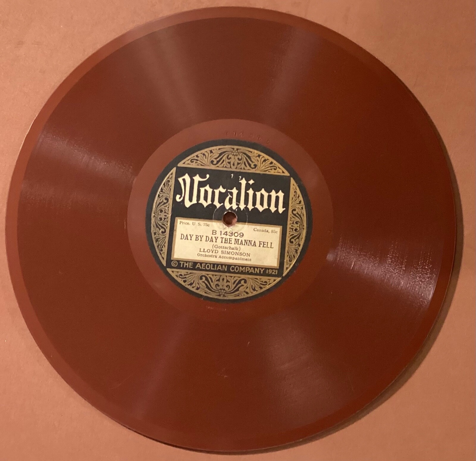 Nevada Van Der Veer – 78 rpm Vocalion 14309: O’er Waiting Harp Strings/LLOYD S