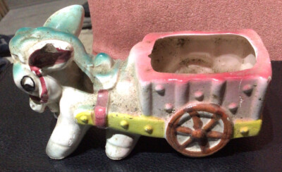 VINTAGE ESEL PFLANZGEFÄSS ZIEHWAGEN BURRO JAPAN MID CENTURY REF B5