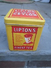 LIPTON FINEST TEA VINTAGE STORAGE TIN YELLOW RED ADVERTISING CEYLON ORANGE PEKOE