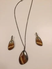 Artisan Yellow and silver Natural Stone Necklace And Earrings Set