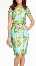 Talbots Dress Size 4 $199 Turquoise Floral Print Sheath Party Garden Wedding Tea