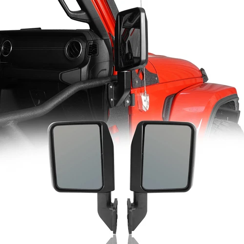 Fit Aftermarket Steel Doors 2PCS Advanced Side Rear View Mirrors Black Housing
