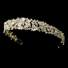 Gold Clear CZ Crystal Rhinestone Bridal Wedding Tiara Headband Headpiece