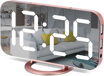 Digitaler Wecker, 7 Zoll LED verspiegeltes großes Display, mit Dual USB Ladegerät Por