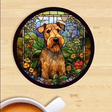 Pet Dog Coaster, Stained Glass Effect Print,  Airedale Terrier