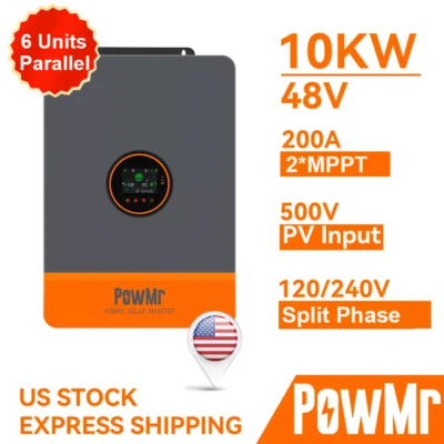 POWMR 10KW 48V Solar Inverter 120V/240V Split Phase 200A MPPT Controller Parallel 6X