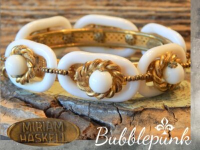 MCM Vintage MIRIAM HASKELL Opaque Glass Ring Bead Cuff Bracelet Signed RARE