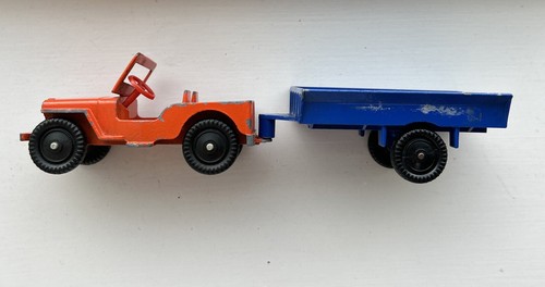 LONE STAR WILLYS JEEP AND TRAILER Orange Jeep, Blue Trailer 1:43 Vintage Diecast - Picture 22 of 23