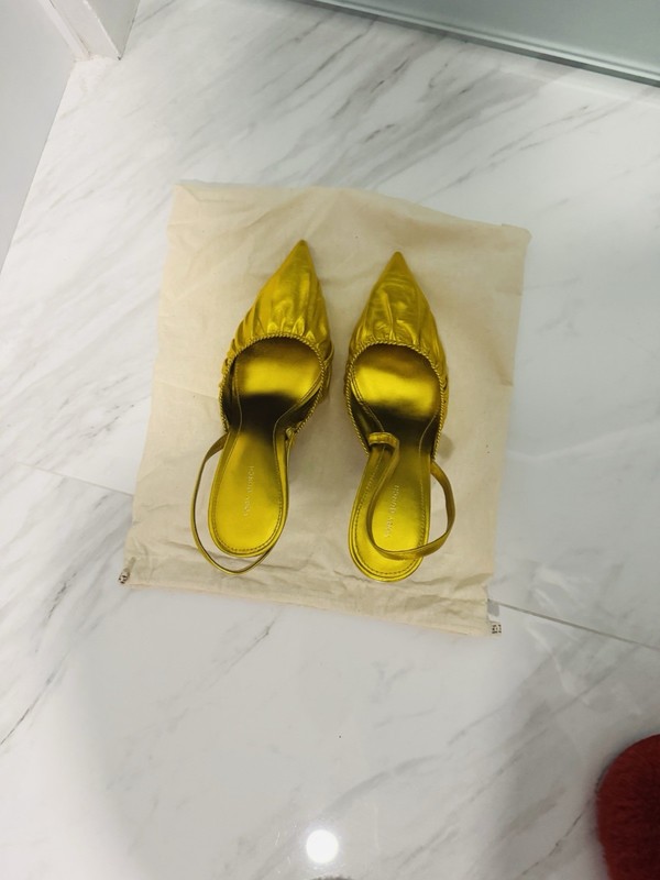 Tory Burch Gold Leather Slingback Stiletto Heel, Pointed Toe Slip-On 10 M