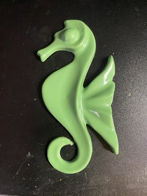 Vintage 60s MCM Neon Green Plastic Seahorse Sculpture Wall Art Decoration