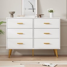 Wood Dresser with 6 Drawer for Bedroom ,Modern Chest of Drawers Storage Dresser