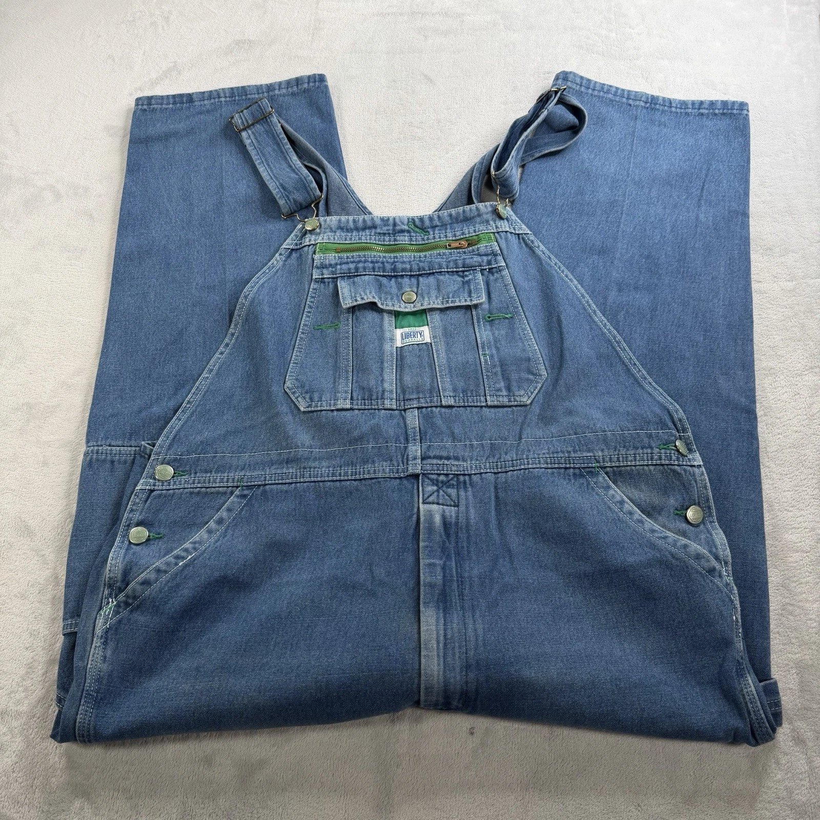 Liberty Bib Overalls Mens 40x30 Blue Denim 100% Cotton Pockets Adjustable Strap