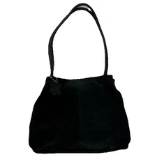 Vintage Giani Bernini Black Suede Genuine Leather Handbag Purse Bag Snap Grunge