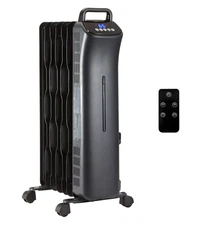 1500W Oil Space Heater with Remote, 3 Heat Settings, Thermostat, Black