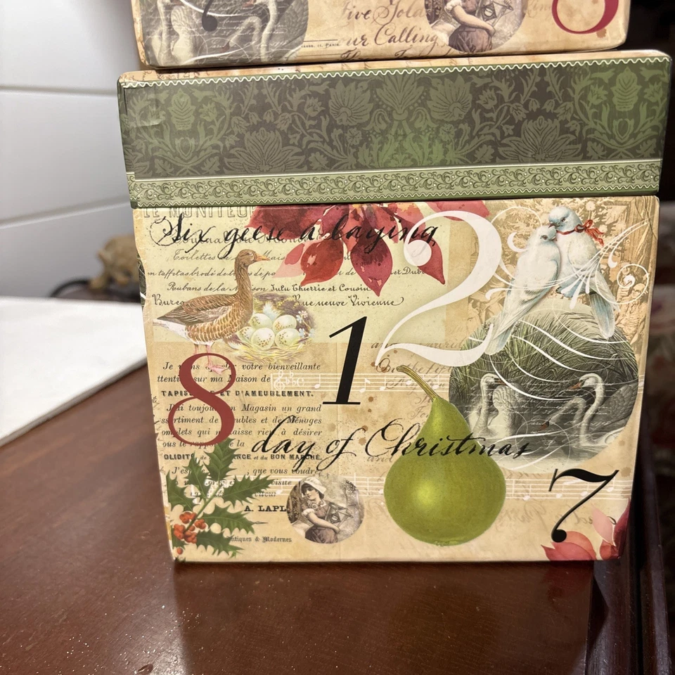 Punch Studio 12 Days Of Christmas Nesting Stacking Boxes Set of 4 - Image 2 of 4