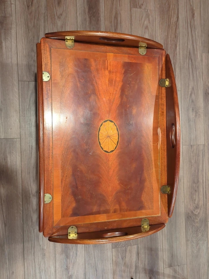 Vintage Mid Century Modern Hekman Butler Tray Table, Mahogany, 18" - Image 2 of 4