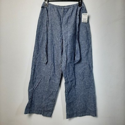 Beachlunchlounge Wide-Leg Linen Pants Womens S (24x28) Blue White Striped - NWT