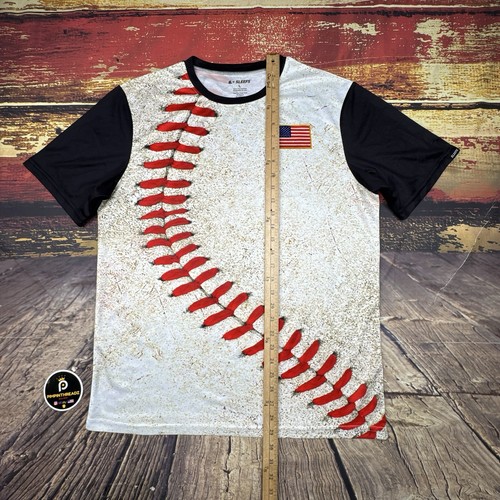 Baseball All Over Print Shirt 3D Mens Large USA Flag AOP Athletic Gym Jock NWOT - Picture 8 of 9