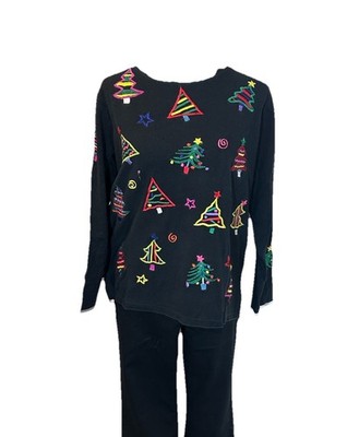 Michael Simon Lite Vintage Women's Christmas Tree Top Size Medium Embroidered