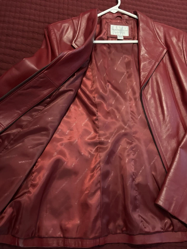 Chaqueta de cuero Worthington granate de piel de cordero genuina - para mujer L Foto 3 de 4