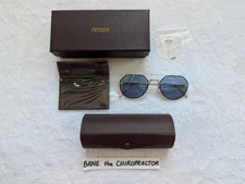 Matsuda M3121 Geometric Sunglasses 53mm Brushed Gold with Cobalt Blue Lenses