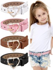 Girls Belt Kids Leather Waist Rhinestone Heart Metal Buckle 4 PCS