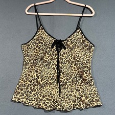 Secret Treasures Leopard Print Cami Top XL Ivory Tan Black Lace Up Indie Sleaze