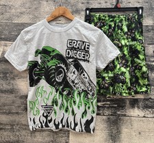 EUC Monster Jam Grave Digger Monster Truck Boys Pajamas 2pc Size Medium 10/12