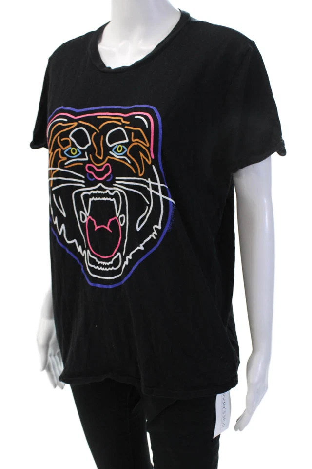 Camiseta deportiva negra de algodón con cuello redondo de animales con gráfico de Lauren Moshi para mujer talla L Foto 2 de 4