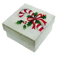 Candy Cane with Holly Christmas Capiz Jewelery Trinket Keepsake Box Container