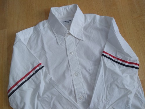 NWOT Thom Browne White Poplin Grosgrain Arm Stripes Button Down 14.5-32 TB1 - Picture 2 of 6