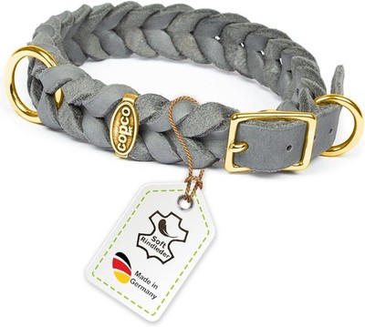 CopcoPet Hundehalsband aus Fettleder 35 39 cm x 15mm Grau   Geflochtenes Led