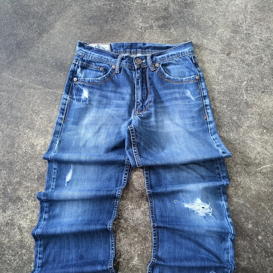 Stetson Western Jeans 28x34 Blue Pants Distressed Dark Faded Retro 1520  - Image 2 of 4