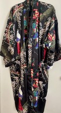 VTG Japanese Kimono Womens CL Black Geishas Robe Made In Japan