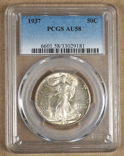 1937 WALKING LIBERTY HALF DOLLAR PCGS AU58 029181