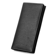 Men's Genuine Leather Multi-Card Long Bifold Wallet For Checkbook Black Top