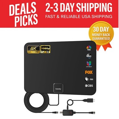 Amplified Indoor HDTV Antenna for Unlimited Local Channels - 250 Mile