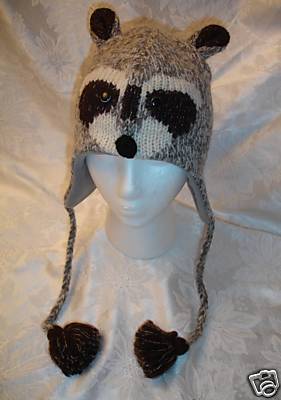 deLux RACCOON HAT mask knit ADULT racoon QUALITY cap costume 