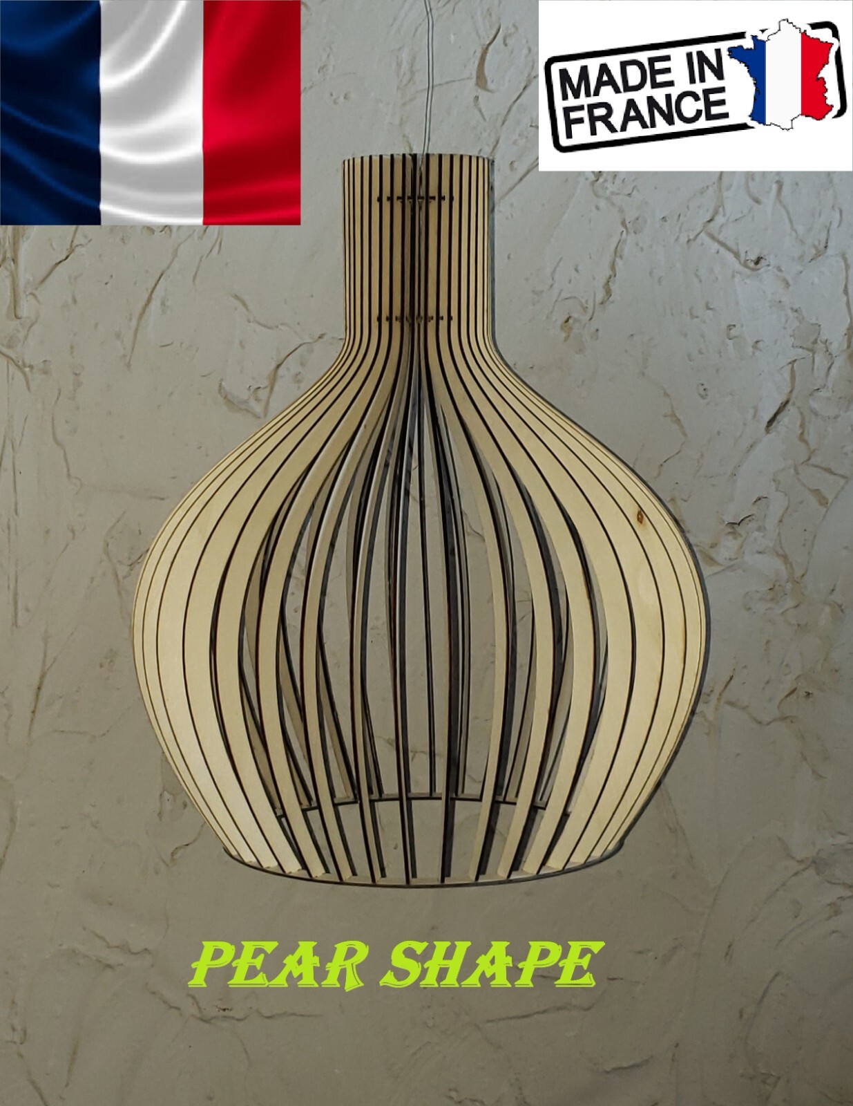 Lustre poire en bois massif fabrication artisanale suspension chic salon
