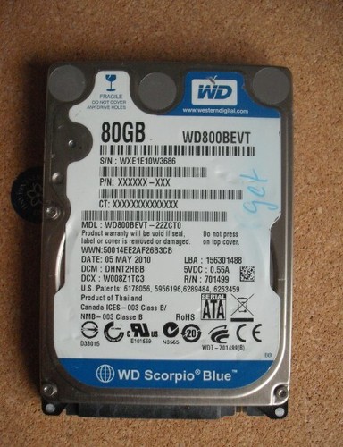 WD 2,5 Zoll SATA Laptop Notebook Festplatte 80 GB