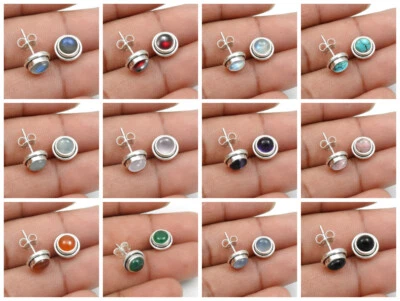 Valentinstag Geschenk 925 Sterlingsilber Natur Edelsteine Handgemacht Ohrstecker - Bild 1 von 4