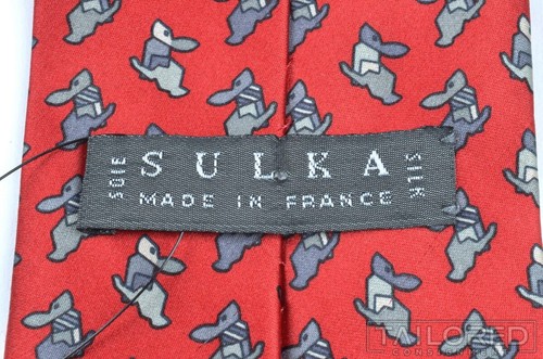 SULKA Red Bunny Rabbit Animal Print 100% Satin Silk Mens Luxury Tie - 3.875" - Picture 5 of 5