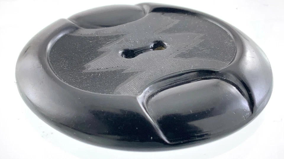 Vintage Carved Bakelite Black Size 2in Garment Button Design Pattern 960A - Image 3 of 4