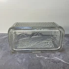 Vintage FEDERAL Glass Refrigerator Dish Ribbed Veggie Embossed Lid 8.5" x 4"