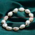 Genuine 8-9mm Natural White Baroque Freshwater Pearl Stretch Bracelet 7.5''