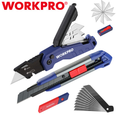 WORKPRO Retractable Utility Knife Folding Box Cutter Quick Razor Knife SK5 Blade