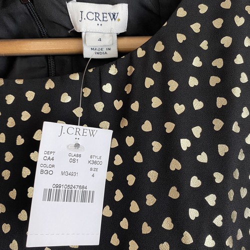 J. Crew Black Gold Metallic Heart Print Short Sleeve Shift Dress Women’s 4 NWT - Picture 3 of 11