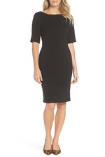 ELIZA J BATEAU NECK CREPE BLACK SHEATH DRESS sz 10